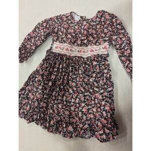 Vintage children's micro floral cottage core smock waisted long sleeve dress